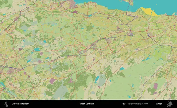 Batı Lothian. Birleşik Krallık 'ın idari alanı bir OpenStreetMap İnsani Biçim haritası üzerinde