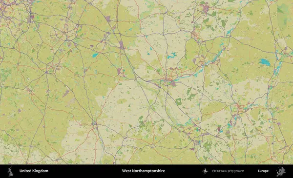 Batı Northamptonshire. Birleşik Krallık 'ın idari alanı bir OpenStreetMap İnsani Biçim haritası üzerinde