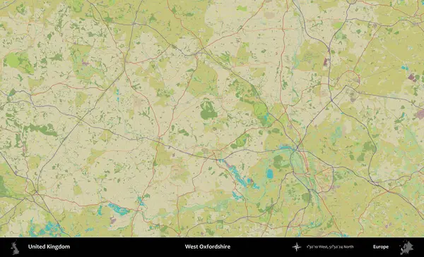 Batı Oxfordshire. Birleşik Krallık 'ın idari alanı bir OpenStreetMap İnsani Biçim haritası üzerinde