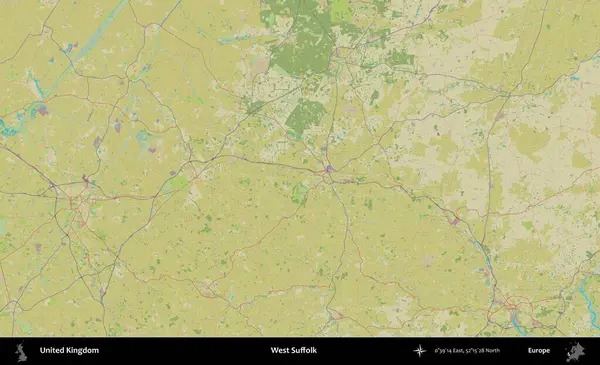 Batı Suffolk. Birleşik Krallık 'ın idari alanı bir OpenStreetMap İnsani Biçim haritası üzerinde