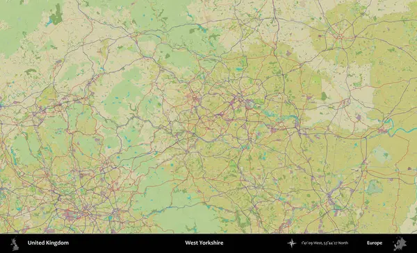 Batı Yorkshire. Birleşik Krallık 'ın idari alanı bir OpenStreetMap İnsani Biçim haritası üzerinde