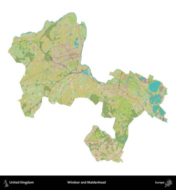 Windsor ve Maidenhead. Birleşik Krallık 'ın idari alanı bir OpenStreetMap İnsani Harita stili haritasında beyaza izole edildi