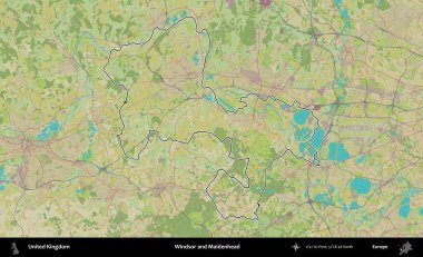 Windsor ve Maidenhead. Birleşik Krallık 'ın bir OpenStreetMap İnsani Biçim haritasında özetlenmiş idari alanı