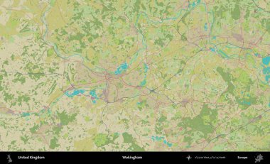 Wokingham. Birleşik Krallık 'ın idari alanı bir OpenStreetMap İnsani Biçim haritası üzerinde