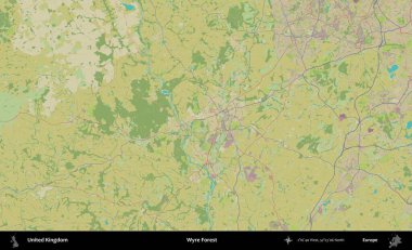 Wyre Ormanı. Birleşik Krallık 'ın idari alanı bir OpenStreetMap İnsani Biçim haritası üzerinde