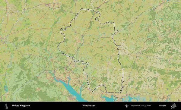 Winchester 'da. Birleşik Krallık 'ın bir OpenStreetMap İnsani Biçim haritasında özetlenmiş idari alanı