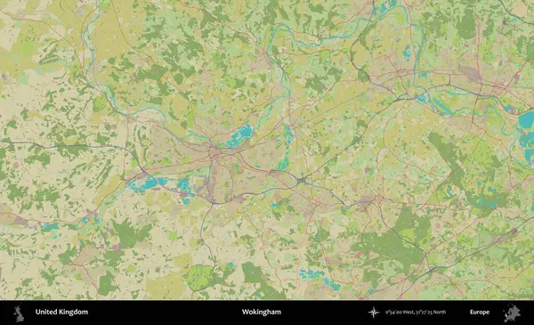 Wokingham. Birleşik Krallık 'ın idari alanı bir OpenStreetMap İnsani Biçim haritası üzerinde