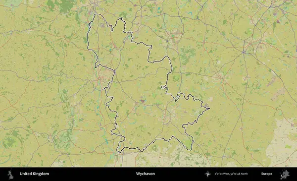 Wychavon. Birleşik Krallık 'ın bir OpenStreetMap İnsani Biçim haritasında özetlenmiş idari alanı