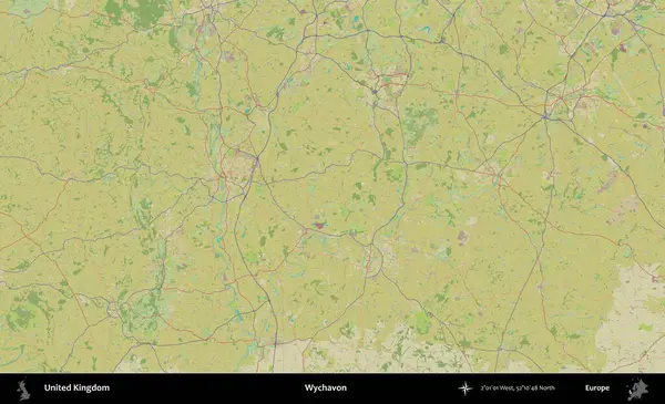 Wychavon. Birleşik Krallık 'ın idari alanı bir OpenStreetMap İnsani Biçim haritası üzerinde