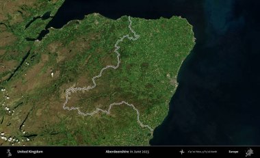 Aberdeenshire 'da. Haziran 2023 'te çekilen Kopernik Nöbetçi karolarından oluşan bir uydu görüntüsü üzerinde Birleşik Krallık' ın idari alanının ana hatlarını belirledik.