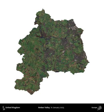 Amber Vadisi Birleşik Krallık 'ın idari alanı, Copernicus Sentinel' in Ocak 2025 'te çekilen uydu görüntüsüyle beyaza izole edilmiştir.