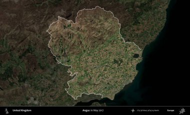 Angus. Birleşik Krallık 'ın idari alanı, Mayıs 2017' de çekilen Kopernik Nöbetçi karolarından oluşan koyu renkli bir uydu görüntüsü üzerinde vurgulandı ve özetlendi.