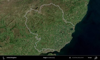 Angus. Haziran 2023 'te çekilen Kopernik Nöbetçi karolarından oluşan bir uydu görüntüsü üzerinde Birleşik Krallık' ın idari alanının ana hatlarını belirledik.