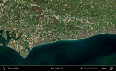 Arun. Nisan 2022 'de çekilen Kopernik Nöbetçi karolarından oluşan bir uydu görüntüsü üzerinde Birleşik Krallık' ın idari bölgesini özetledik.