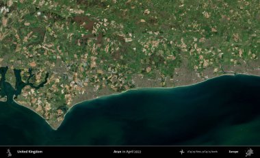 Arun. Nisan 2022 'de çekilen Kopernik Nöbetçi karolarından oluşan bir uydu görüntüsü üzerinde Birleşik Krallık' ın idari alanı