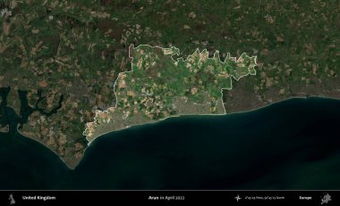 Arun. Birleşik Krallık 'ın idari alanı, Nisan 2022' de çekilen Kopernik Nöbetçi karolarından oluşan koyu renkli bir uydu görüntüsü üzerinde vurgulandı ve özetlendi.