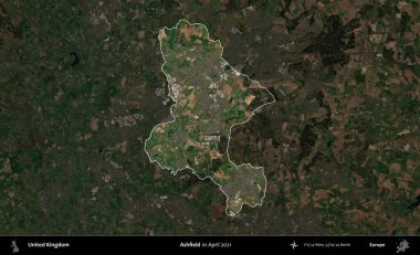 Ashfield. Birleşik Krallık 'ın idari alanı, Nisan 2021' de çekilen Kopernik Nöbetçi karolarından oluşan koyu renkli bir uydu görüntüsü üzerinde vurgulandı ve özetlendi.