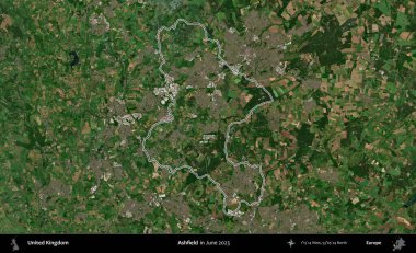 Ashfield. Haziran 2023 'te çekilen Kopernik Nöbetçi karolarından oluşan bir uydu görüntüsü üzerinde Birleşik Krallık' ın idari alanının ana hatlarını belirledik.