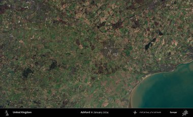 Ashford. Ocak 2024 'te Copernicus Sentinel karolarından oluşan bir uydu görüntüsü üzerinde Birleşik Krallık' ın idari alanı