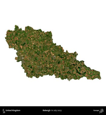 Babergh. Birleşik Krallık 'ın idari bölgesi, Temmuz 2023' te çekilen Kopernik Nöbetçi karolarından oluşan bir uydu görüntüsü ile beyaza izole edilmiştir.