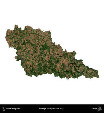 Babergh. Birleşik Krallık 'ın idari alanı, Eylül 2023' te çekilen Kopernik Nöbetçi karolarından oluşan bir uydu görüntüsü üzerinde beyaza izole edildi.