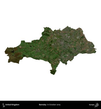 Barnsley. Birleşik Krallık 'ın idari alanı, Ekim 2019' da çekilen Kopernik Nöbetçi karolarından oluşan bir uydu görüntüsüyle beyaza izole edildi.