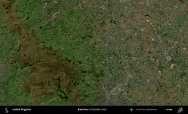 Barnsley. Ekim 2019 'da çekilen Kopernik Nöbetçi karolarından oluşan bir uydu görüntüsü üzerinde Birleşik Krallık' ın idari alanı