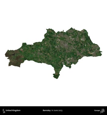 Barnsley. Birleşik Krallık 'ın idari alanı, Haziran 2023' te çekilen Kopernik Nöbetçi karolarından oluşan bir uydu görüntüsü üzerinde beyaza izole edilmiştir.