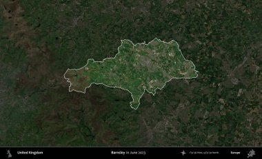 Barnsley. Birleşik Krallık 'ın idari alanı, Haziran 2023' te çekilen Kopernik Nöbetçi karolarından oluşan koyu renkli bir uydu görüntüsüyle vurgulanmış ve özetlenmiştir.