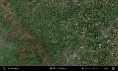 Barnsley. Haziran 2023 'te çekilen Kopernik Nöbetçi karolarından oluşan bir uydu görüntüsü üzerinde Birleşik Krallık' ın idari alanı
