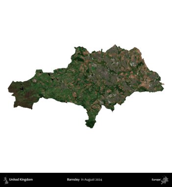 Barnsley. Birleşik Krallık 'ın idari alanı, Ağustos 2024' te çekilen Kopernik Nöbetçi karolarından oluşan bir uydu görüntüsü üzerinde beyaza izole edilmiştir.