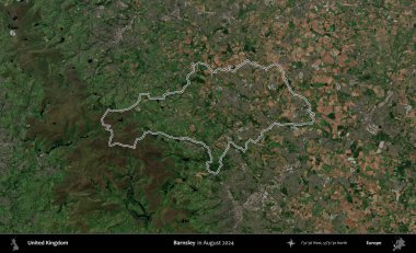 Barnsley. Ağustos 2024 'te çekilen Kopernik Nöbetçi karolarından oluşan bir uydu görüntüsü üzerinde Birleşik Krallık' ın idari bölgesinin ana hatlarını belirledik.