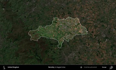 Barnsley. Birleşik Krallık 'ın idari alanı, Ağustos 2024' te çekilen Kopernik Nöbetçi karolarından oluşan koyu renkli bir uydu görüntüsü üzerinde vurgulandı ve özetlendi.