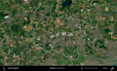 Basildon. Haziran 2024 'te çekilen Kopernik Nöbetçi karolarından oluşan bir uydu görüntüsü üzerinde Birleşik Krallık' ın idari alanının ana hatlarını belirledik.