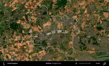 Basildon. Ağustos 2024 'te çekilen Kopernik Nöbetçi karolarından oluşan bir uydu görüntüsü üzerinde Birleşik Krallık' ın idari bölgesinin ana hatlarını belirledik.