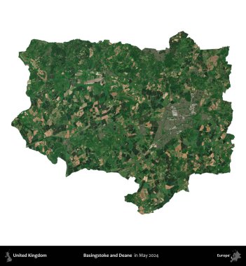 Basingstoke ve Deane. Birleşik Krallık 'ın idari alanı, Mayıs 2024' te çekilen Kopernik Nöbetçi karolarından oluşan bir uydu görüntüsü üzerinde beyaza izole edildi.