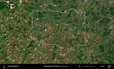 Basingstoke ve Deane. Temmuz 2024 'te çekilen Copernicus Sentinel karolarından oluşan bir uydu görüntüsü üzerinde Birleşik Krallık' ın idari bölgesinin ana hatlarını belirledik.