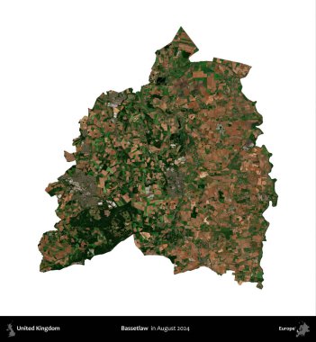 Bassetlaw. Birleşik Krallık 'ın idari alanı, Ağustos 2024' te çekilen Kopernik Nöbetçi karolarından oluşan bir uydu görüntüsü üzerinde beyaza izole edilmiştir.