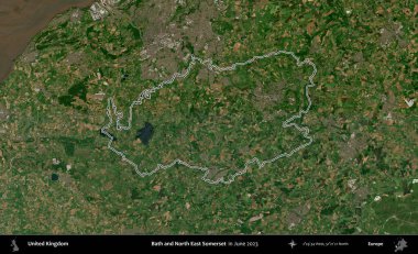 Bath ve Kuzey Doğu Somerset. Haziran 2023 'te çekilen Kopernik Nöbetçi karolarından oluşan bir uydu görüntüsü üzerinde Birleşik Krallık' ın idari alanının ana hatlarını belirledik.
