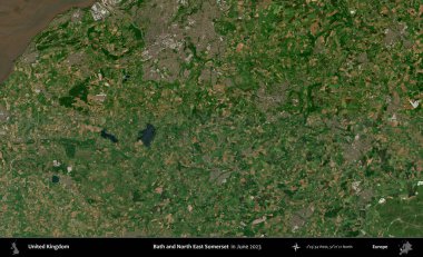 Bath ve Kuzey Doğu Somerset. Haziran 2023 'te çekilen Kopernik Nöbetçi karolarından oluşan bir uydu görüntüsü üzerinde Birleşik Krallık' ın idari alanı