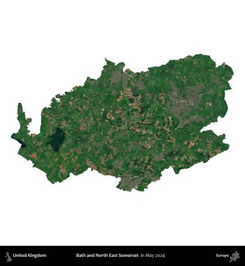 Bath ve Kuzey Doğu Somerset. Birleşik Krallık 'ın idari alanı, Mayıs 2024' te çekilen Kopernik Nöbetçi karolarından oluşan bir uydu görüntüsü üzerinde beyaza izole edildi.