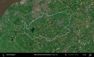 Bath ve Kuzey Doğu Somerset. Mayıs 2024 'te çekilen Copernicus Sentinel karolarından oluşan bir uydu görüntüsü üzerinde Birleşik Krallık' ın idari bölgesini özetledik.