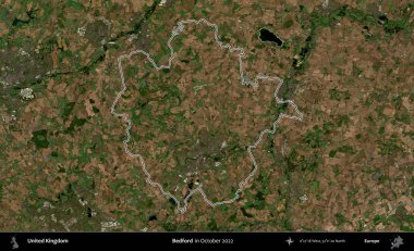 Bedford. Ekim 2022 'de çekilen Kopernik Nöbetçi karolarından oluşan bir uydu görüntüsü üzerinde Birleşik Krallık' ın idari alanının ana hatlarını belirledik.