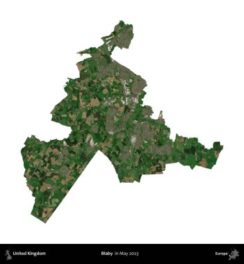 Blaby. Birleşik Krallık 'ın idari alanı, Mayıs 2023' te çekilen Kopernik Nöbetçi karolarından oluşan bir uydu görüntüsü üzerinde beyaza izole edilmiştir.