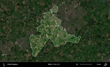 Blaby. Birleşik Krallık 'ın idari alanı, Mayıs 2023' te çekilen Kopernik Nöbetçi karolarından oluşan koyu renkli bir uydu görüntüsü üzerinde vurgulandı ve özetlendi.