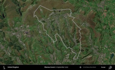Blaenau Gwent. Eylül 2020 'de çekilen Kopernik Nöbetçi karolarından oluşan bir uydu görüntüsü üzerinde Birleşik Krallık' ın idari bölgesini özetledik.