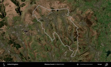 Blaenau Gwent. Mart 2022 'de çekilen Copernicus Sentinel karolarından oluşan bir uydu görüntüsü üzerinde Birleşik Krallık' ın idari alanının ana hatlarını belirledik.