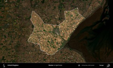 - Boston. Birleşik Krallık 'ın idari alanı, Nisan 2020' de çekilen Kopernik Nöbetçi karolarından oluşan koyu renkli bir uydu görüntüsü üzerinde vurgulandı ve özetlendi.