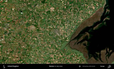 - Boston. Temmuz 2024 'te çekilen Kopernik Nöbetçi karolarından oluşan bir uydu görüntüsü üzerinde Birleşik Krallık' ın idari alanı