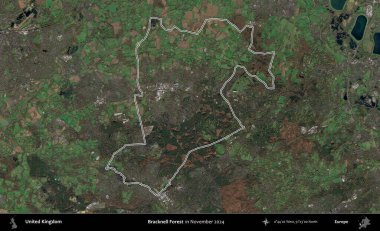 Bracknell Ormanı. Kasım 2024 'te çekilen Kopernik Nöbetçi karolarından oluşan bir uydu görüntüsü üzerinde Birleşik Krallık' ın idari bölgesinin ana hatlarını belirledik.